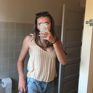 yellow brown and white striped tank top